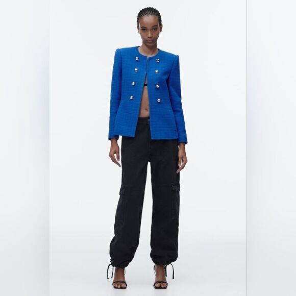 ZARA GOLD BUTTON TEXTURED BLAZER - Picture 6 of 12